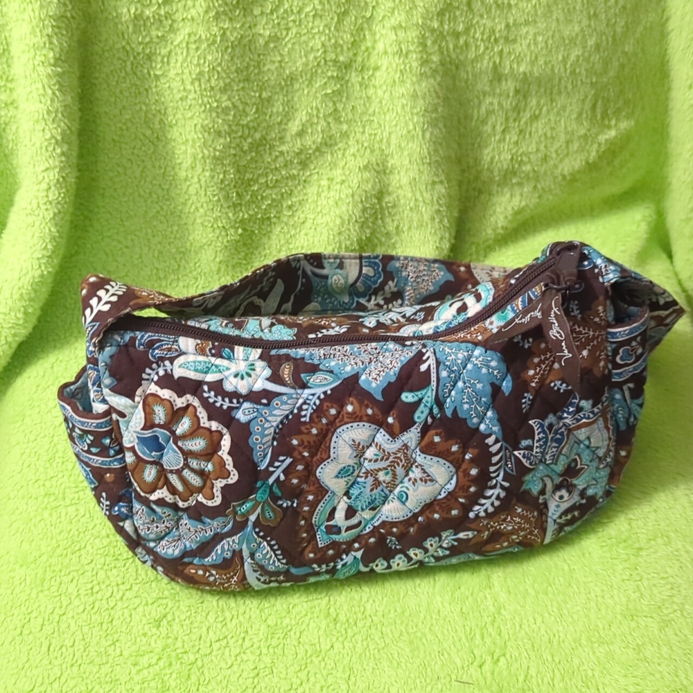 Vera Bradley brown blue handbag with small size hand straps